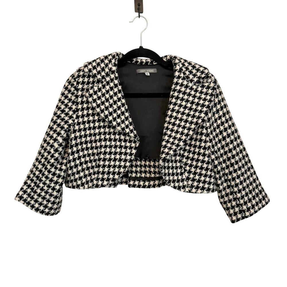 Vintage Louis Verdad Houndstooth Cropped Wool Blazer Jacket M Academia Career